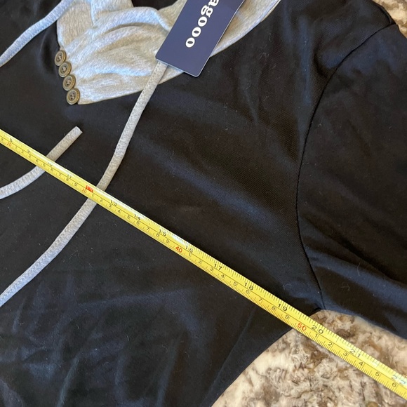 L New Miagooo Two Tone Assymetrical Hem Pocket Hoodie Tunic Black Gray Large - Picture 5 of 10